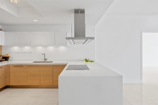17301 Biscayne Blvd Unit 305, North Miami Beach, FL 33160 - kitchen featuring extractor fan, a sink, cooktop, light countertops, and recessed lighting