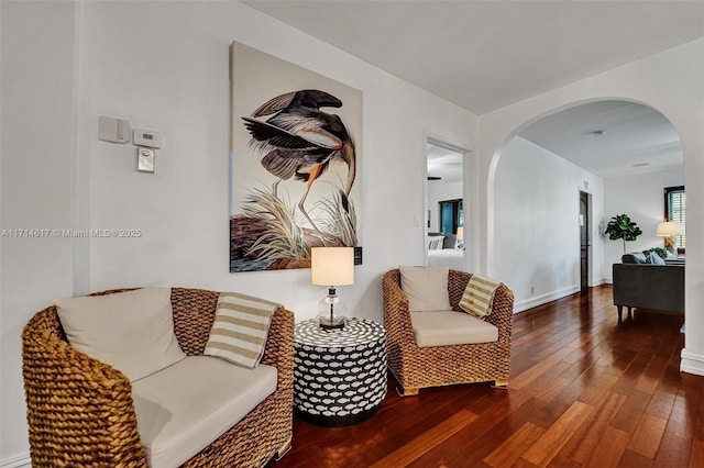 sitting room featuring dark wood-type flooring