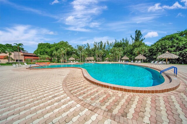 view of swimming pool with a patio