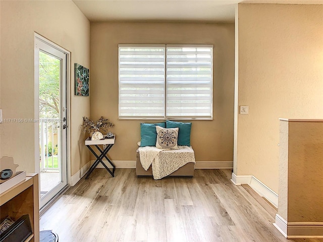 sitting room with light hardwood / wood-style floors and a wealth of natural light