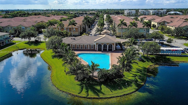 aerial view with a water view