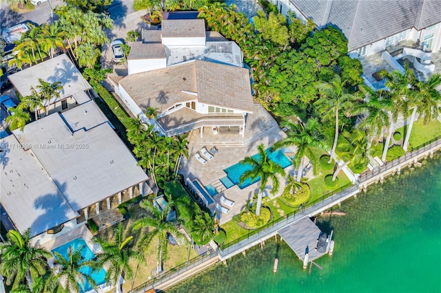 aerial view featuring a water view