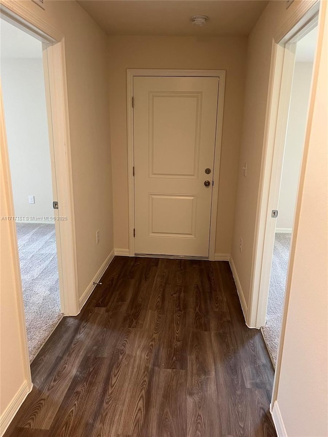 hallway with dark wood-type flooring