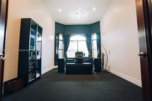 home office featuring baseboards and recessed lighting