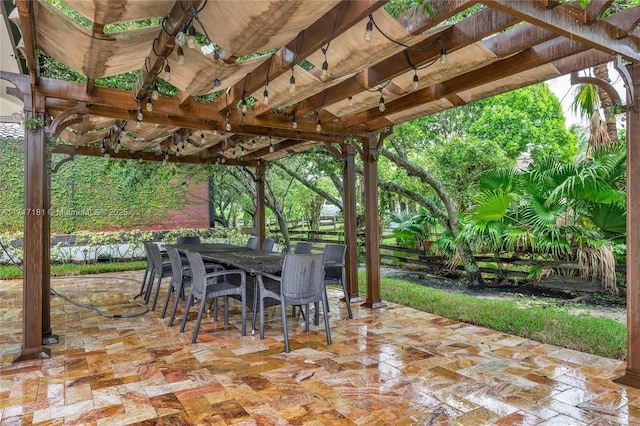 view of patio featuring a pergola and outdoor dining area