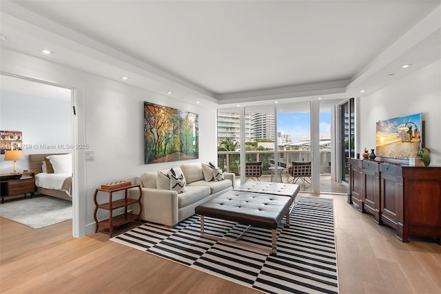 living room with light hardwood / wood-style floors