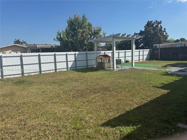 view of yard with a fenced backyard