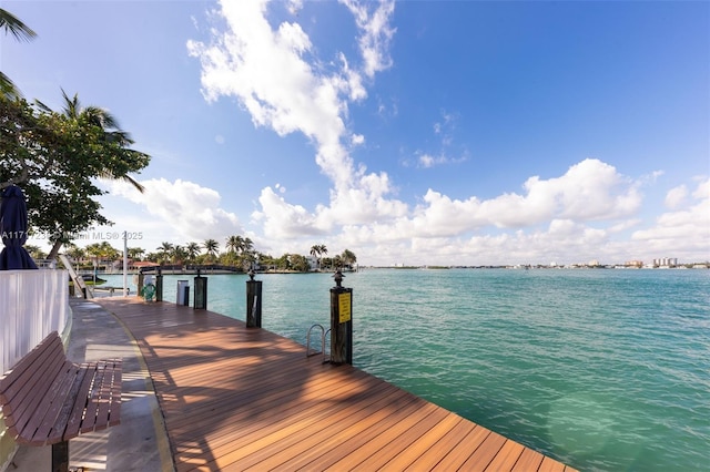 view of dock with a water view