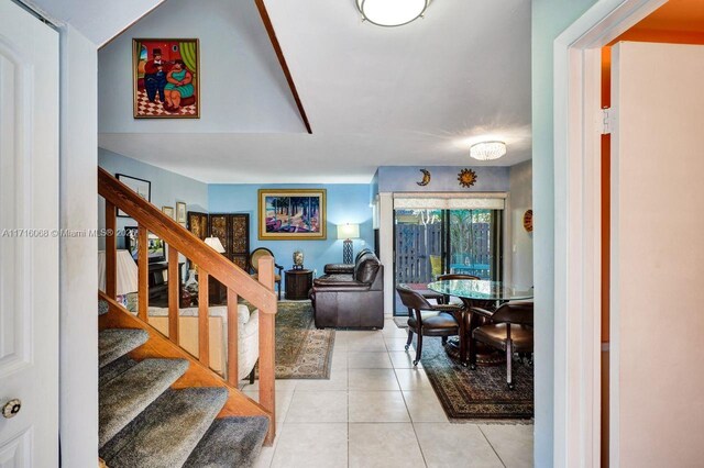 living room featuring light tile patterned floors