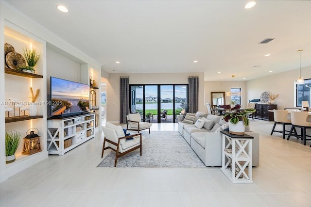 living room featuring light tile patterned floors