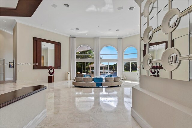 dining room with crown molding and an inviting chandelier