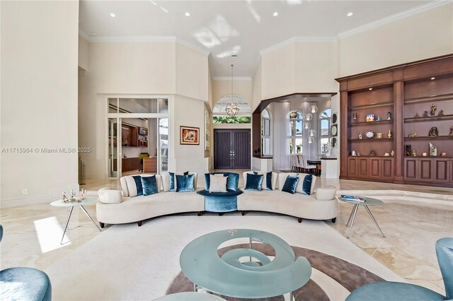 living room featuring ornamental molding