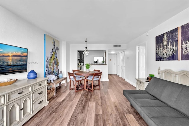 living room with light wood-type flooring