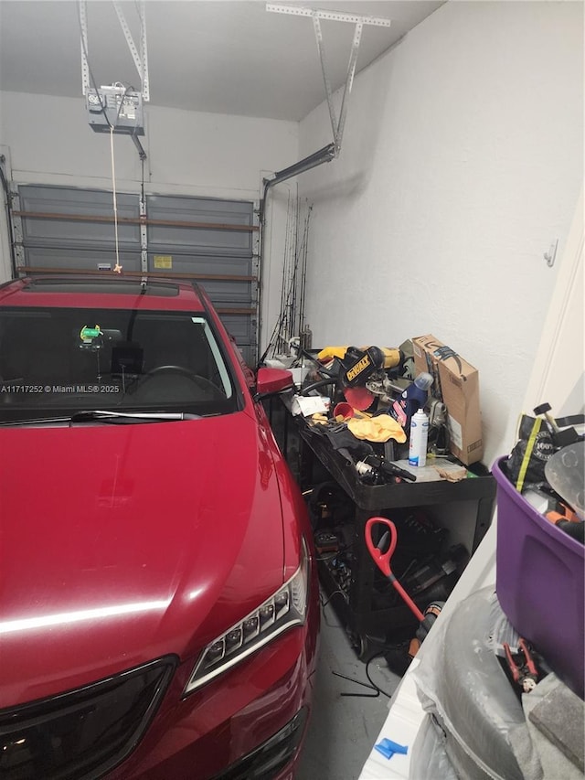 garage with a garage door opener