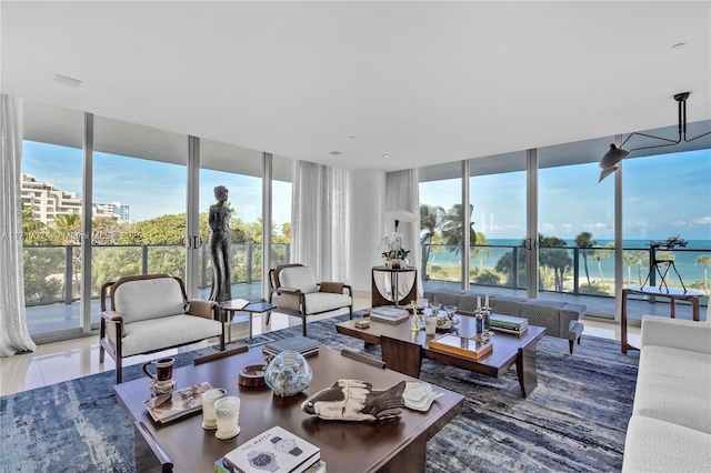 living room featuring expansive windows and a healthy amount of sunlight