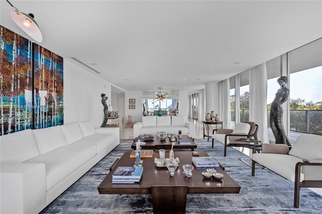 living room with expansive windows