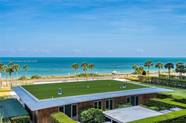 view of water feature with a beach view