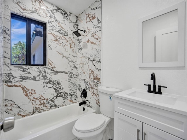 full bathroom with vanity, toilet, and shower / washtub combination