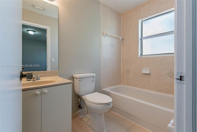 full bathroom with tile patterned flooring, vanity, toilet, and tiled shower / bath combo