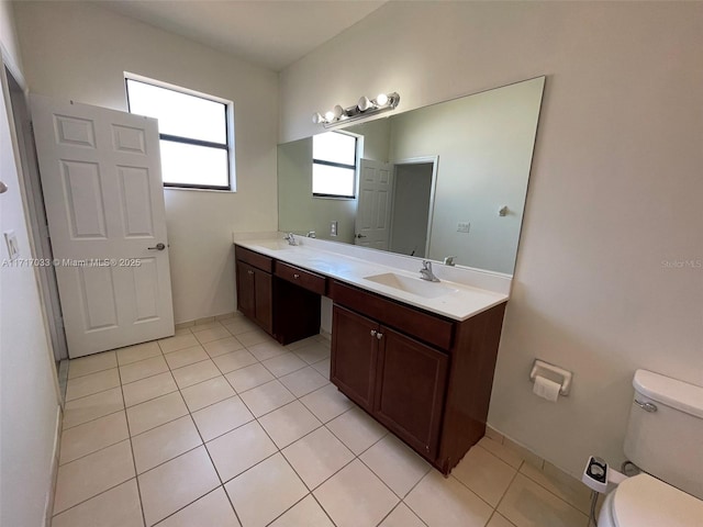 bathroom featuring tile patterned flooring, vanity, and toilet