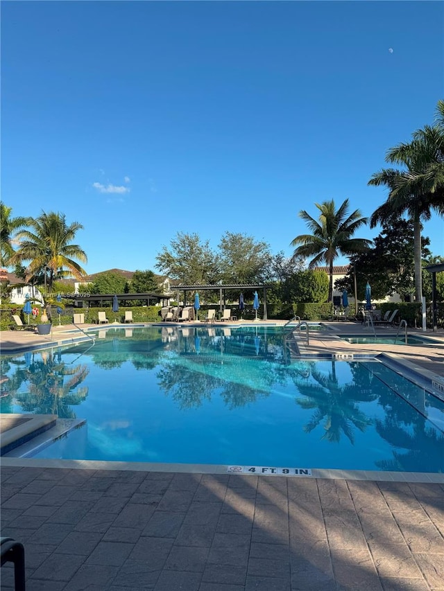 view of swimming pool with a patio area