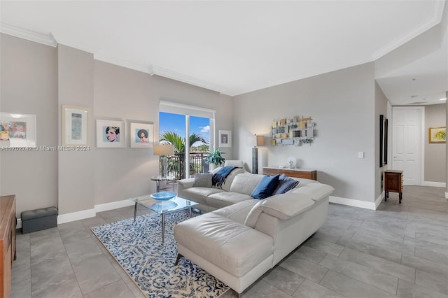 living room featuring ornamental molding