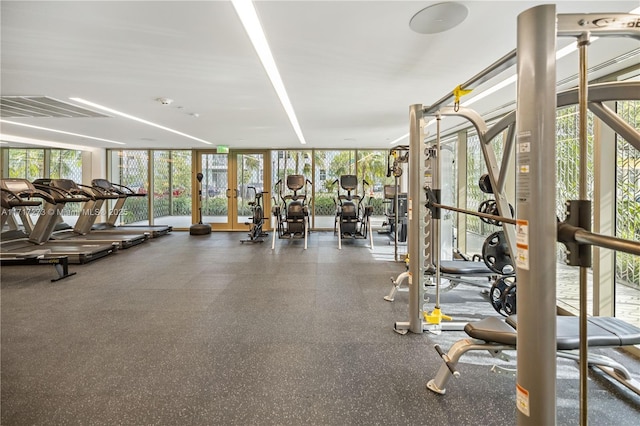 workout area with floor to ceiling windows