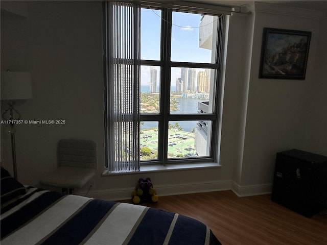 bedroom with baseboards and wood finished floors