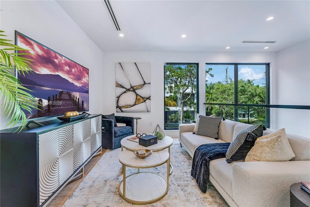 living room with light wood-type flooring