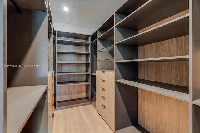 spacious closet with light hardwood / wood-style flooring