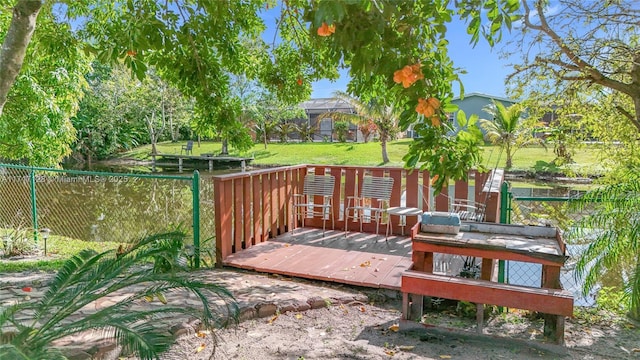 deck featuring a lawn