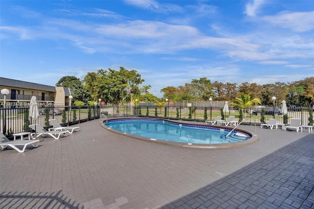 view of swimming pool with a patio