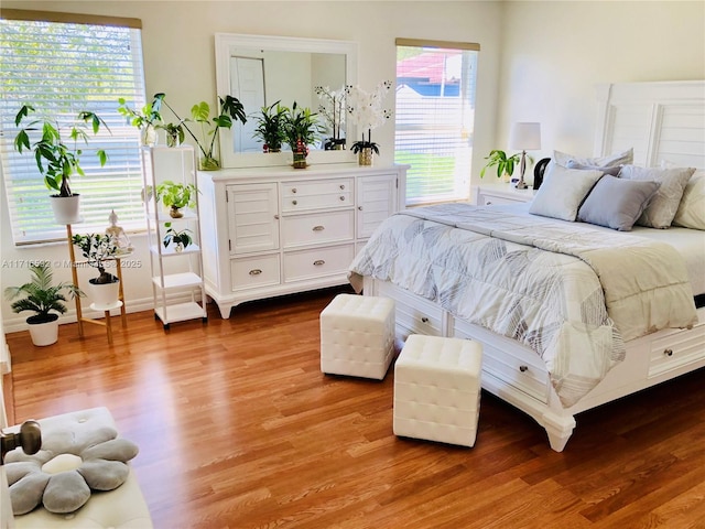 bedroom with multiple windows and hardwood / wood-style floors