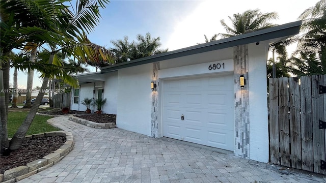 exterior space with a garage