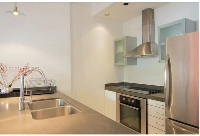 kitchen featuring sink, wall chimney exhaust hood, and appliances with stainless steel finishes