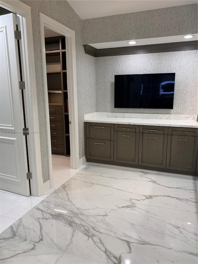 interior space with dark brown cabinets