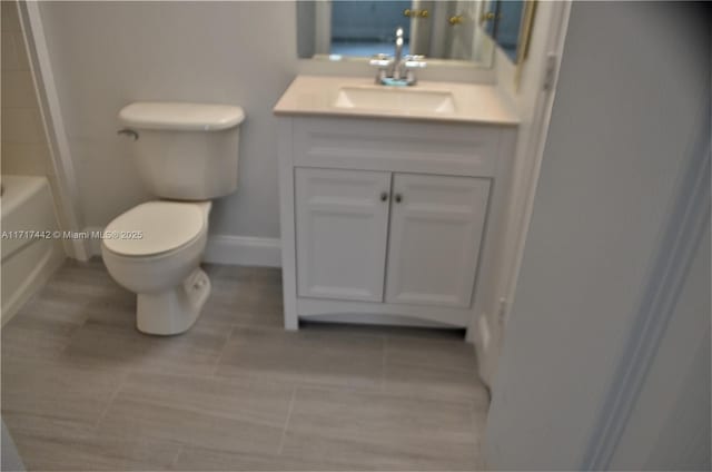 full bathroom with toilet, vanity, bathing tub / shower combination, and tile patterned floors