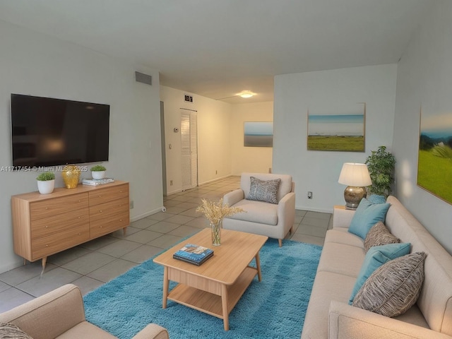 living room with light tile patterned flooring