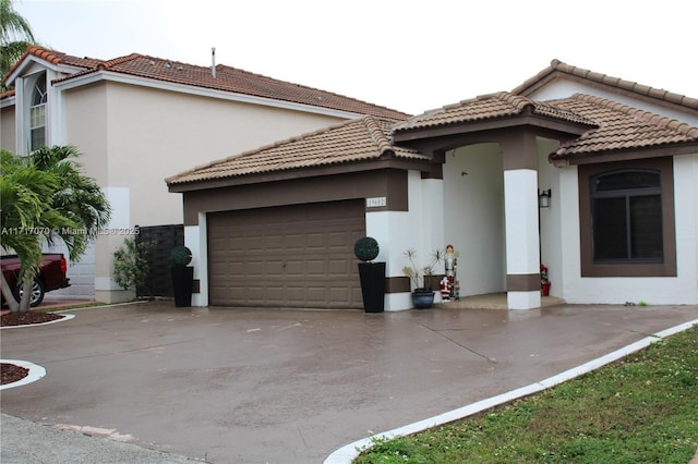 exterior space with a garage