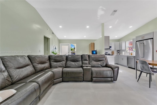 living room with vaulted ceiling