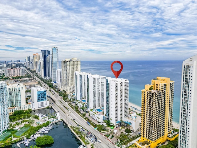 aerial view with a water view