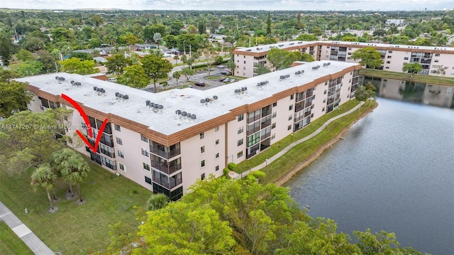 aerial view featuring a water view