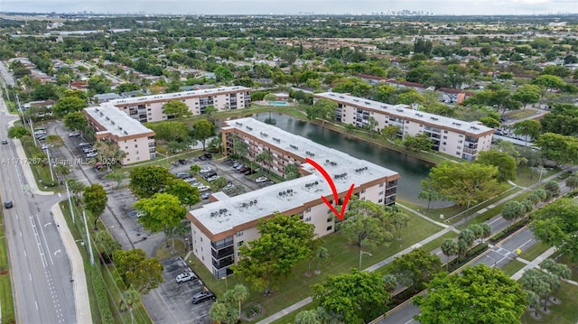 aerial view with a water view