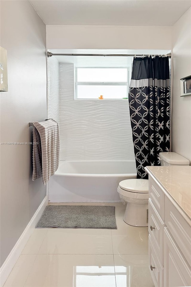 full bathroom featuring vanity, tile patterned floors, and shower / bathtub combination with curtain