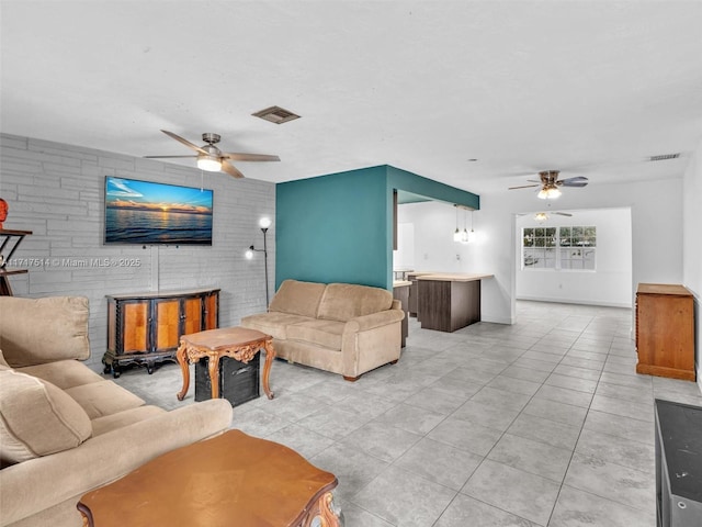 living room featuring light tile patterned floors