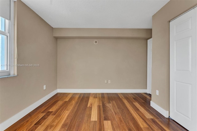 interior space with multiple windows, baseboards, and wood finished floors