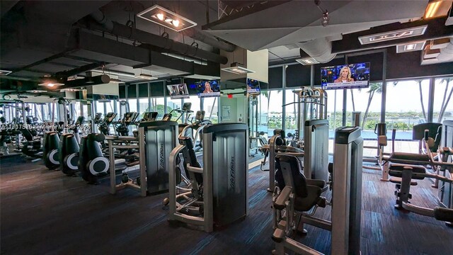 workout area with expansive windows