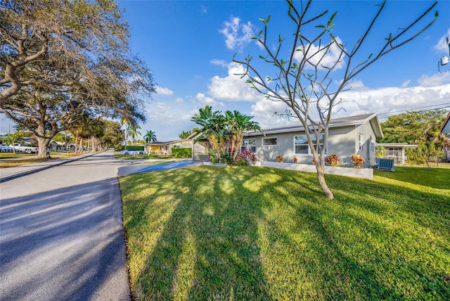 ranch-style home with a front lawn