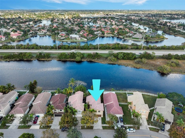 bird's eye view featuring a water view