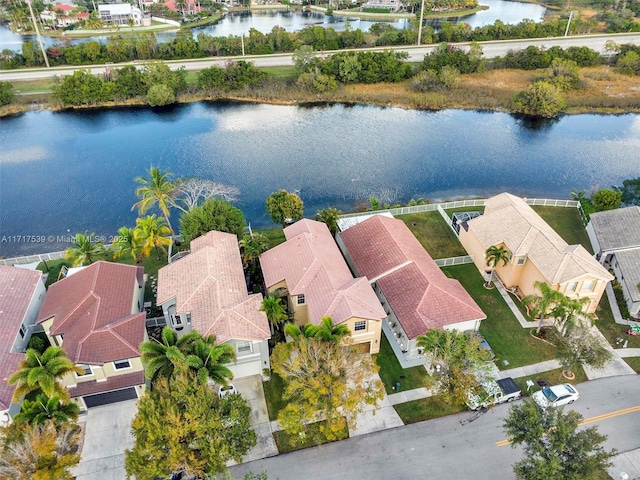 aerial view with a water view